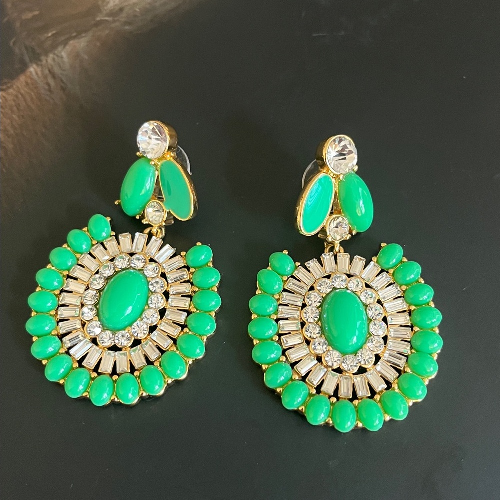 Kate Spade Capri Garden Green crystal gold Statement Drop Earrings -